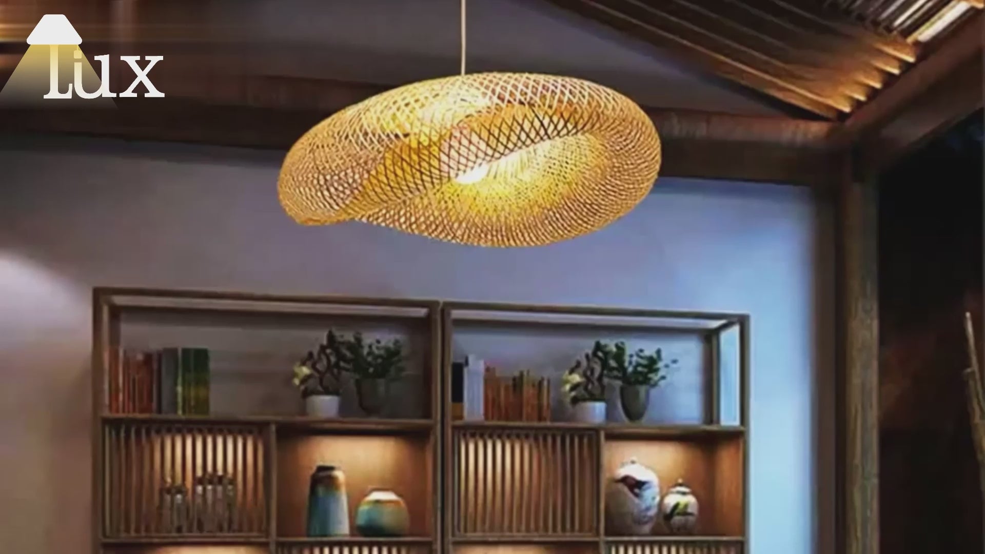 Bamburo Natural Bamboo Pendant Light – Irregular Wood Design for Dining Room