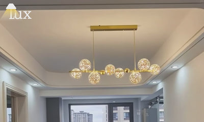 Nebula Modern Bubble Chandelier – Gold/Black Metal with Clear Crystal Glass for Kitchen
