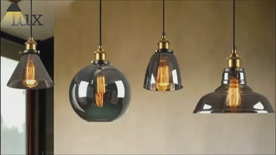 Irondale Industrial Glass Pendant Light – Clear/Amber/Smoke Grey for Dining Room