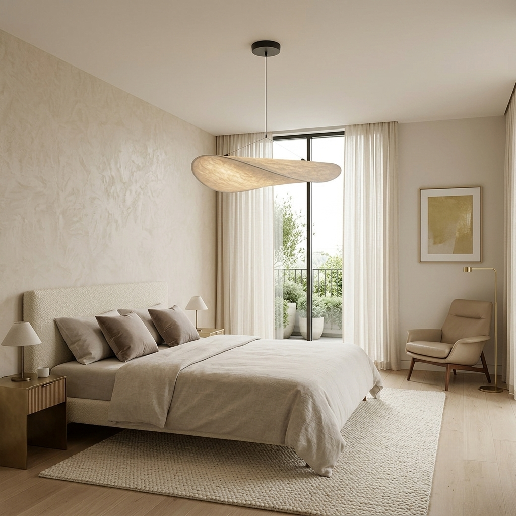 Crema Art Deco Tense White Pendant Light – Curved Metal Design for Dining Room