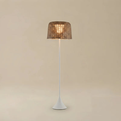 Bamburo Vintage Rattan Solar Outdoor Floor Lamp – Black Metal Hooded Terrace