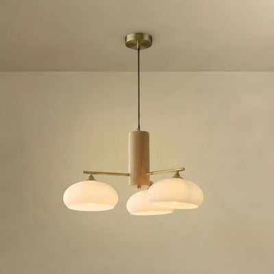 Vetro Modern Wood & Glass Chandelier — Beige/White for Dining Room