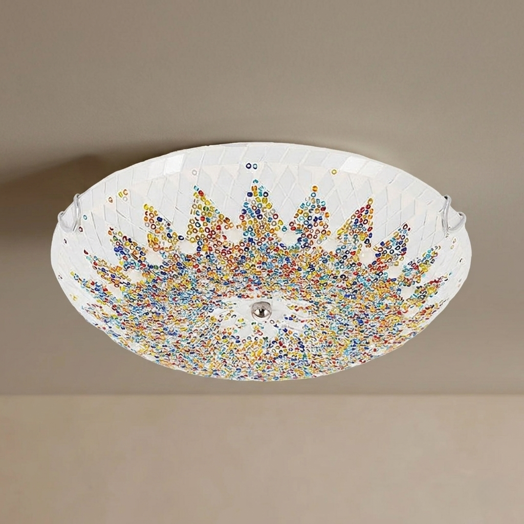 Mahara Mid-Century Ceiling Light - White Metal & Glass for Bedroom